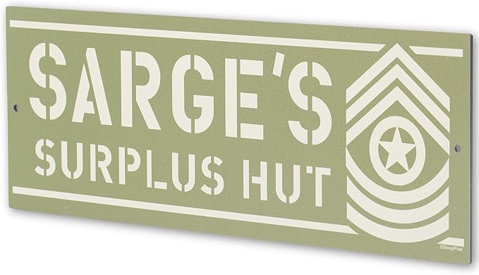 Disney Pixar Cars Sarge's Surplus Hut Metal Wall Decor - Authentic Cars Sign for Bedroom or Movie Room