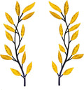 Metal Tree Leaf Wall Decor 2 PCS Rustic Vine Branch Leaf Wall Art for Living Room Bedroom Bathroom Decorations - Golden Yellow