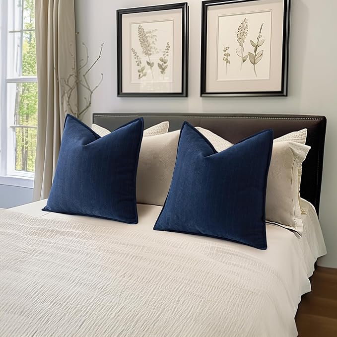 MIULEE Pack of 2 Navy Blue Decorative Pillow Covers 18x18 Inch Soft Chenille Luxurious Couch Throw Pillows Farmhouse Cushion Covers with Elegant Design for Sofa Bedroom Living Room Home Decor