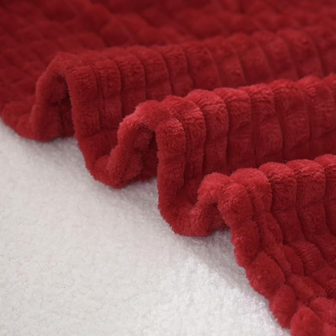 Puncuntex Flannel Fleece Throw Blanket Red 108"×90",Super Soft Plush Cozy Blanket with Square Grid Design Luxury for Couch Sofa Chair