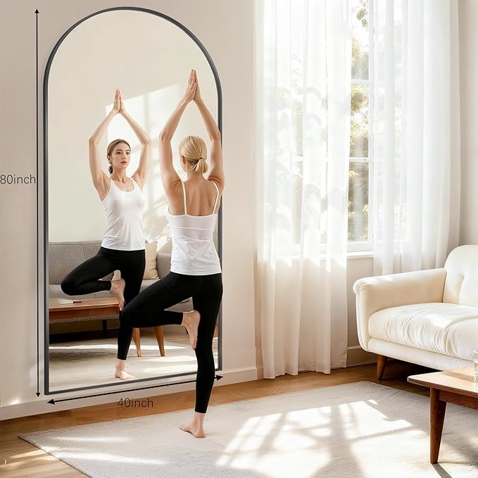 Oversized Full Length Mirror, 40"x80" Large Arched Floor Mirror Full Length with Stand, Room Decor Big Full Body Mirror with HD Tempered Glass Aluminum Frame for Bedroom Living Room, Black