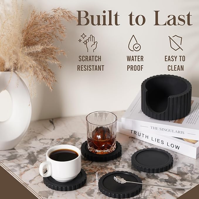 Decorative Coffee Table Ottoman Tray with Coasters | Modern Neutral Home Decor Accent | Console Table Decor | Kitchen Table Centrepiece | Luxury Apartment Decor | Decorative Centerpieces for Tables