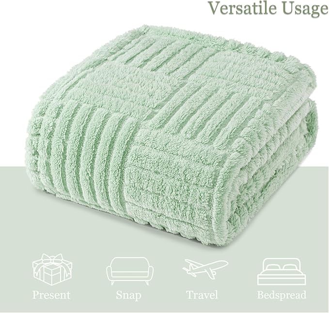 Whale Flotilla Lightweight Fleece King Size Blanket for Bed, Fuzzy Soft Blankets with Decorative Jacquard Pattern for All Season, Warm and Fluffy, 90x104 Inch, Sage Green