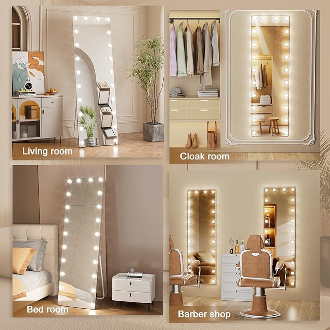 Kosmonia 64x22 Hollywood Full Length Mirror with Light, 22 Dimmable Bulbs & 3 Color Smart Touch Control, Distortion Free, Tempered Glass & Shatter Proof Film, Safe Full Body Mirrors with Stand