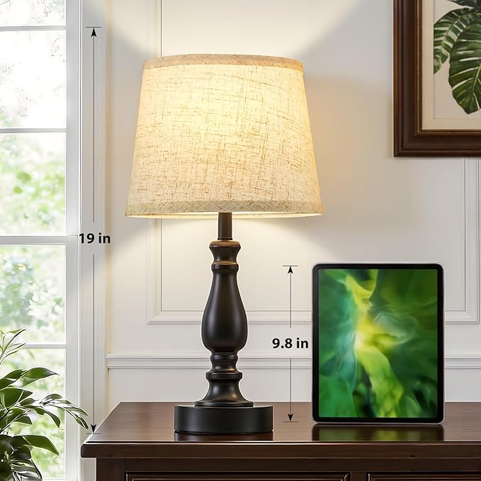 Table Lamp Set of 2-19" Small Bedside Lamps Modern Lamp for Bedroom Living Room Lamps for Night Stands - Desk Lamps for Home Office End Tables Nightstand Lamps with Beige Linen Shades