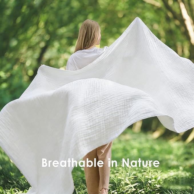 EMME Cotton Blanket King Size for Bed Soft Muslin Blankets 108"x90" Lightweight Breathable Layering Blanket Bedspread Coverlet All Season Gauze, White