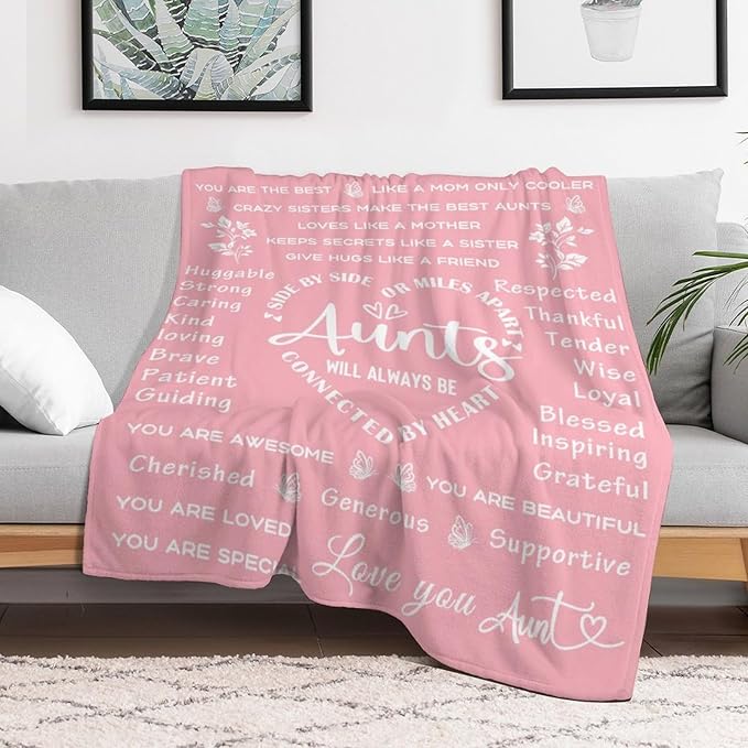 ITFRO Aunt Gift Flannel Fleece Throw Blanket Pillow Cover Set 50x60 Inch Ultra Soft Polyester Blanket 18x18 Inch Plush Pillow Case All Seasons for Mother's Day Birthday Christmas (Pink)