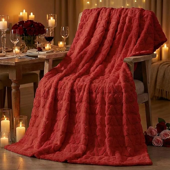 Horaldaily Valentine Blanket Throw, Red Cute Love Heart Soft Fuzzy Plush Faux Fur Cozy Blankets for Couch Sofa Bed Lounging, Ideal Gifts for Kids Adults Wife Self, 60x80