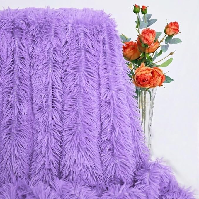 Plush Super Soft Blanket Bedding Sofa Cover Furry Fuzzy Fur Warm Throw Qulit Cozy Couch Blanket for Winter (51"x63", Purple)