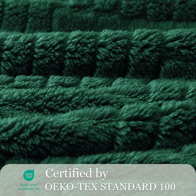 Whale Flotilla Lightweight Fleece Twin Size Blanket for Bed, Fuzzy Soft Blankets with Decorative Jacquard Pattern for All Season, Warm and Fluffy, 60x80 Inch, Emerald Green