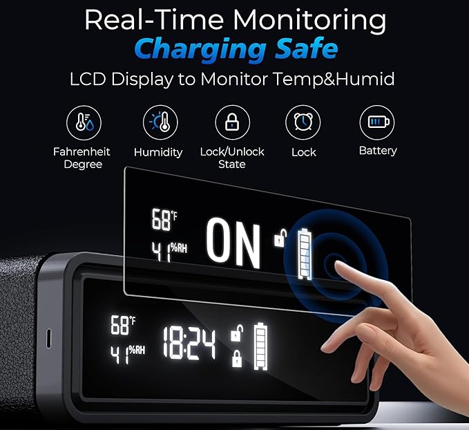 Smart Biometric Gun Safe with Wireless Charging, Bluetooth App Control, 4 Unlock Methods, Bedside Drawer Safe LED Display,Money Box for Valuables, Gifts for Men