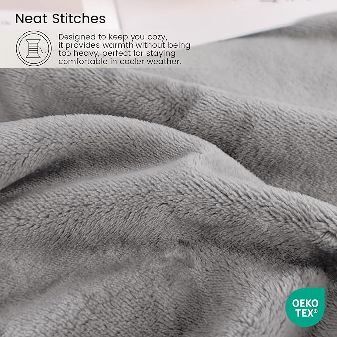 Twin Blanket for Bed, Flannel Fleece Warm Plush Cozy Blankets for Women, Sofa, Couch, Travel, Camping, 60" X 80", Light Grey