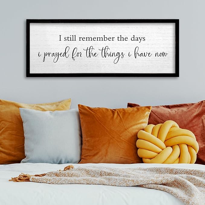 TQianJiang Inspirational Quote Bible Verse Wall Decor I Still Remember the Days I Prayed Sign 24"×10" Christian Grateful Motivational Religious Art for Catholic Living Room Large Wall Hanging (Black)