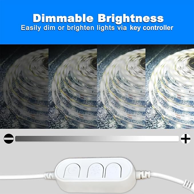 phopollo White LED Strip Lights, 16.4ft Dimmable 6500k Daylight White Led Light Strip, 300 LEDs Flexible Led Lights for Bedroom, Mirror, Kitchen Decoration
