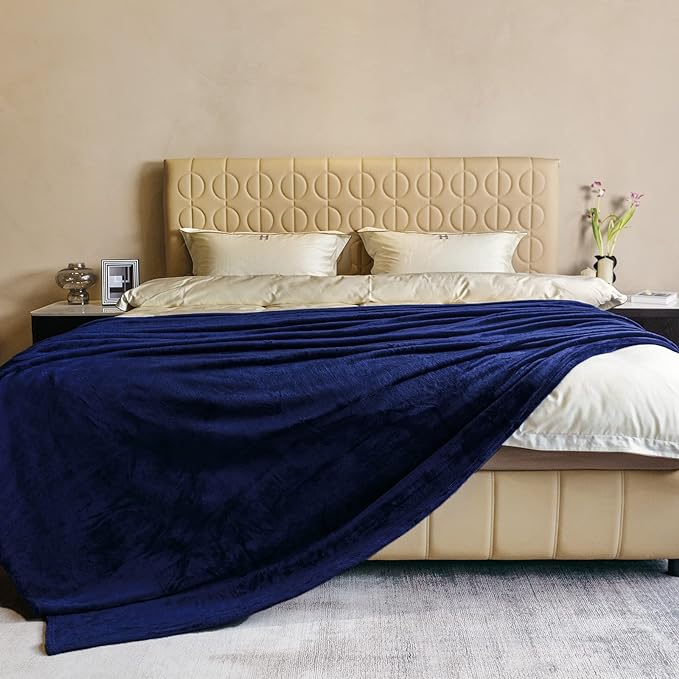 JIAHANNHA Fleece Blanket King Size Navy Blue 108 by 90 Inches Throw Blankets for Bed Sofa Couch 280GSM,Super Soft Cozy and Luxury Bed Blanket for All Season