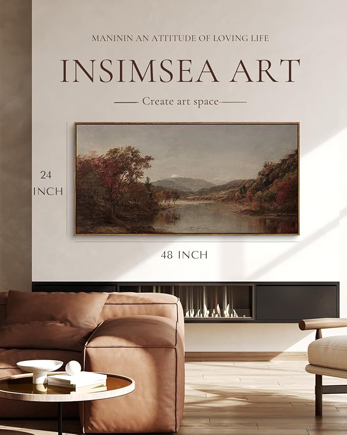 InSimSea Extra Large Framed Vintage Wall Art, Living Room Country Farmhouse Decor, Fall Nature Landscape Paintings, Canvas Prints, Retro Scenery Long Picture for Bedroom Above of Bed,24x48inch