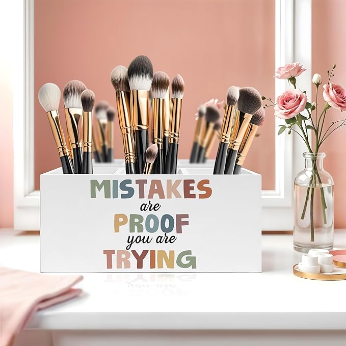 Boho Mental Health Pen Pencil Holder, Therapy Office Decor, Mistakes Are Proof That You Are Trying Pencil Pen Holder Organizer for Classroom Therapist Counselor Office Desk Accessories