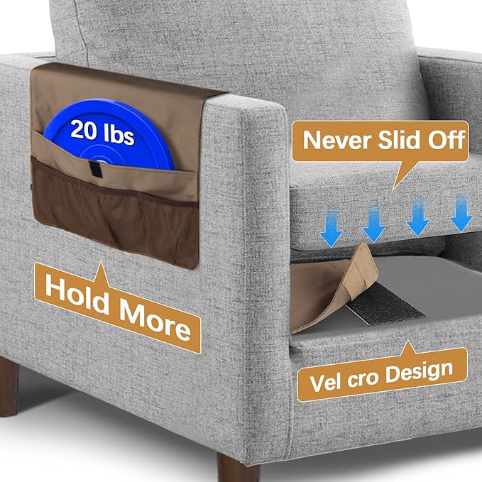 WOMACO Sofa Armrest Remote Magazine Holder, Non-Slip Armchair Recliner Caddy, Couch Arms TV Remote Control Organizer for Tablet, Phone, iPad, Laptop (Brown, 16" x 35" - 2 Pack)