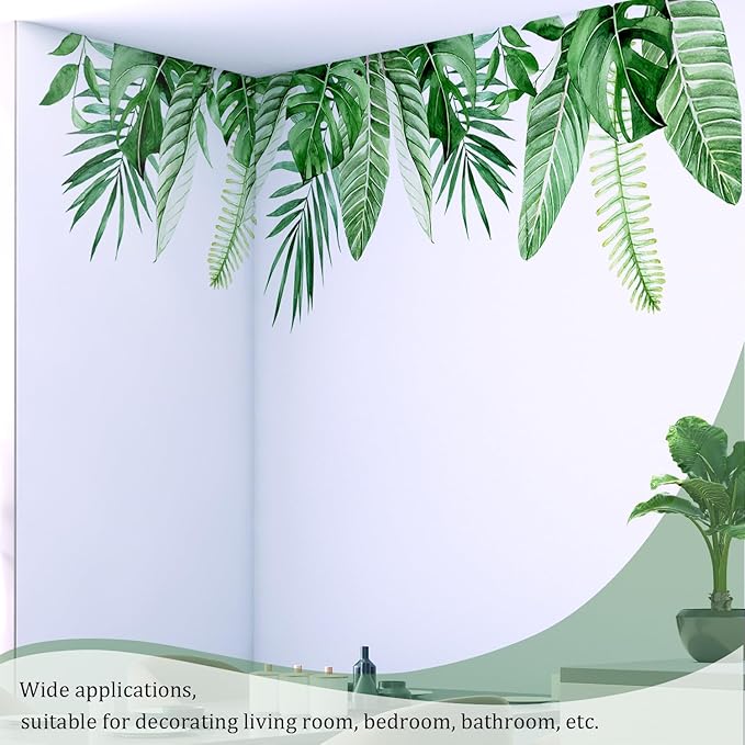 Hanging Plants Leaves Wall Decals Peel and Stick, Large Floral Flowers Wall Stickers, Removable Vine Home Decor Art for Bedroom Living Room Classroom Office
