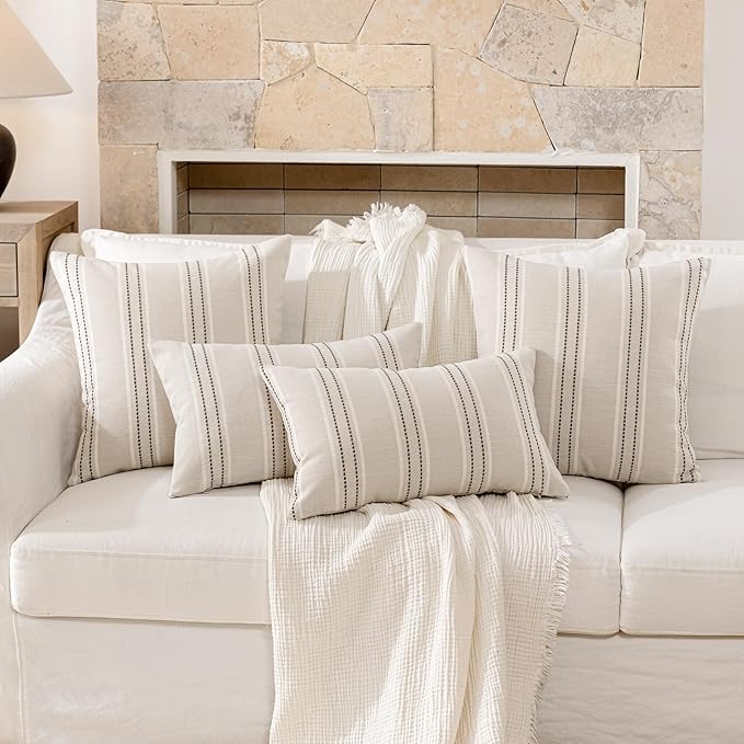 Hckot Throw Pillow Covers 12x20 Set of 2 Charcoal Pillow Covers Farmhouse Decorative Pillows Textured Linen Square Cushion Covers for Sofa Couch Bed Living Room Decor(Charcoal)