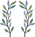 Metal Tree Leaf Wall Decor 2 PCS Rustic Vine Branch Leaf Wall Art for Living Room Bedroom Bathroom Decorations - Lively Color