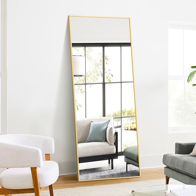 Full Length Standing Mirror, 70"x24" Gold Full Body Mirror with Aluminum Alloy Frame, Free Standing or Wall Mount for Bedroom, Living Room, Dressing Room