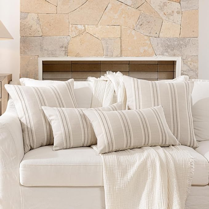 Hckot Throw Pillow Covers 24x24 Set of 2 Taupe Pillow Covers Farmhouse Decorative Pillows Textured Linen Square Cushion Covers for Sofa Couch Bed Living Room Decor(Taupe)