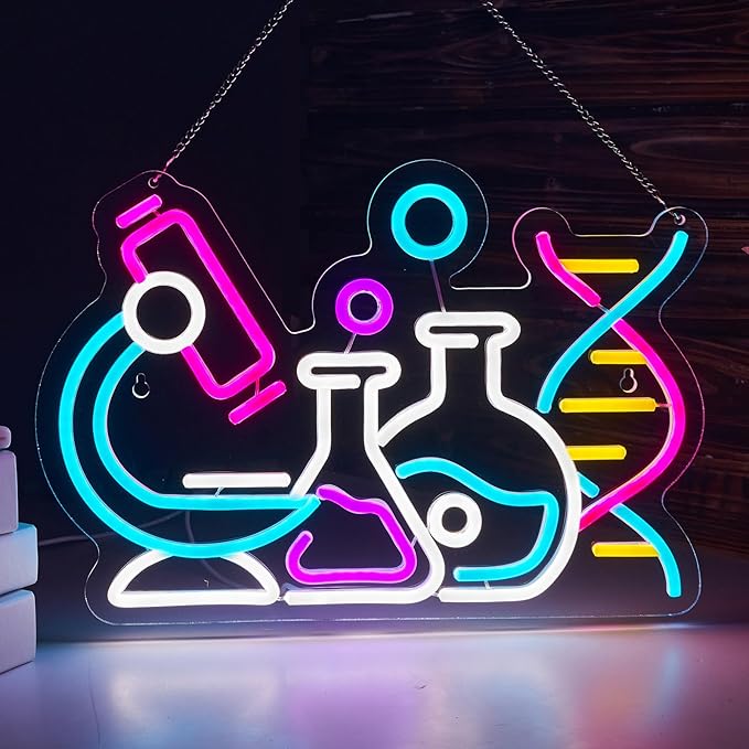 Science Neon Sign DNA Double Helix Neon Sign for wall decor Smart plug timer compatible USB-Powered Biology Science Gift Chemistry Light Up Sign for Laboratory Chemical (16.5x11.5 Inch)