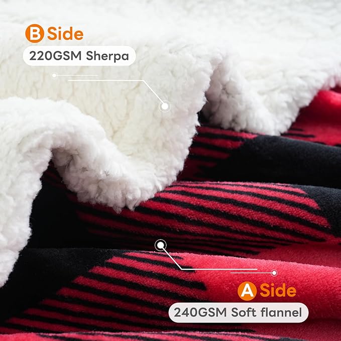 Sherpa Fleece Throw Blanket for Couch, Fluffy Plush Warm Fuzzy Blanket for Women and Men, Cozy Thick Soft Twin Blanket for Bed (Red, 80"*90")