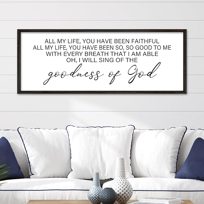 YWMZYKJGS Goodness of God Wall Decor 40"×15" Bible Verse Sign Christian Catholic Scripture Jesus Christ Prayer Large Home Office Wood Framed Wall Hanging Art (Black)