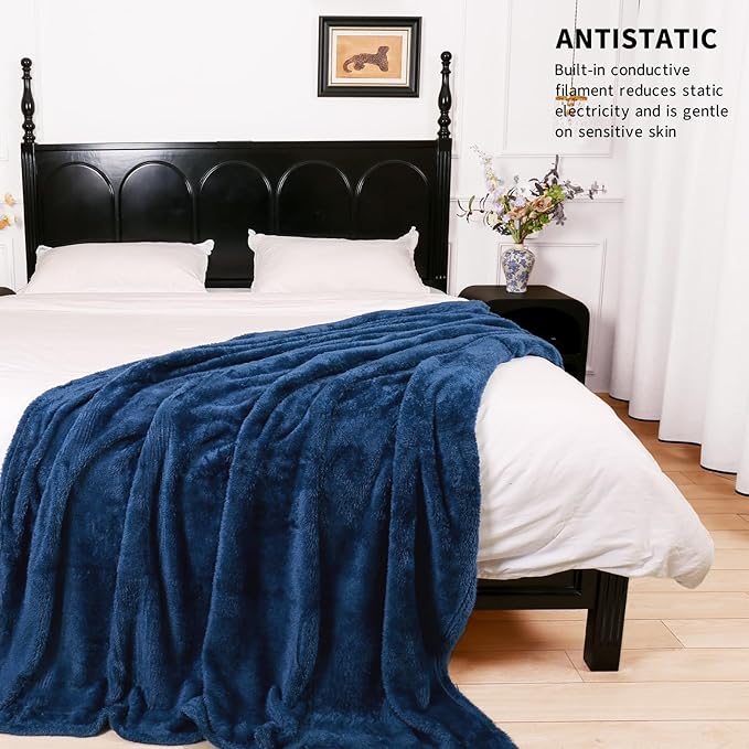 Plush Fleece Throw Blanket for Couch and Bed, Fluffy Fuzzy Cozy Soft Blankets All Season Use (50x60 Inches,Navy Blue)