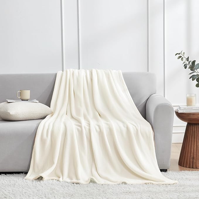 Hansleep Fleece Blanket Twin Size Beige, Soft Cozy Twin Blanket, Fuzzy Flannel Blanket for Bed, Sofa, Couch, Travel, Camping, Beige, 60x80 Inches