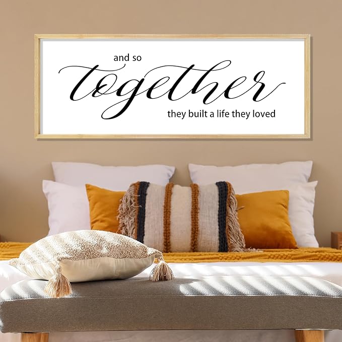 YWJKWLGS And So Together They Built a Life They Loved Family Sign Bedroom Decor Above Bed Wall Art 40x15 Inch Large Couple Love Quotes Framed for Master Room (Wood)
