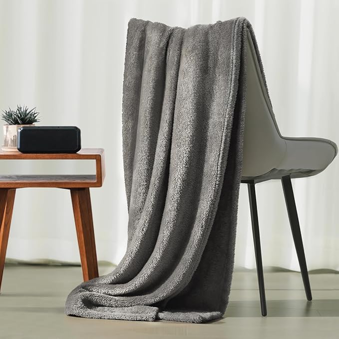 Plush Fleece Throw Blanket for Couch and Bed, Fluffy Fuzzy Cozy Queen-Size Soft Blankets All Season Use (60x80 Inches,Grey)