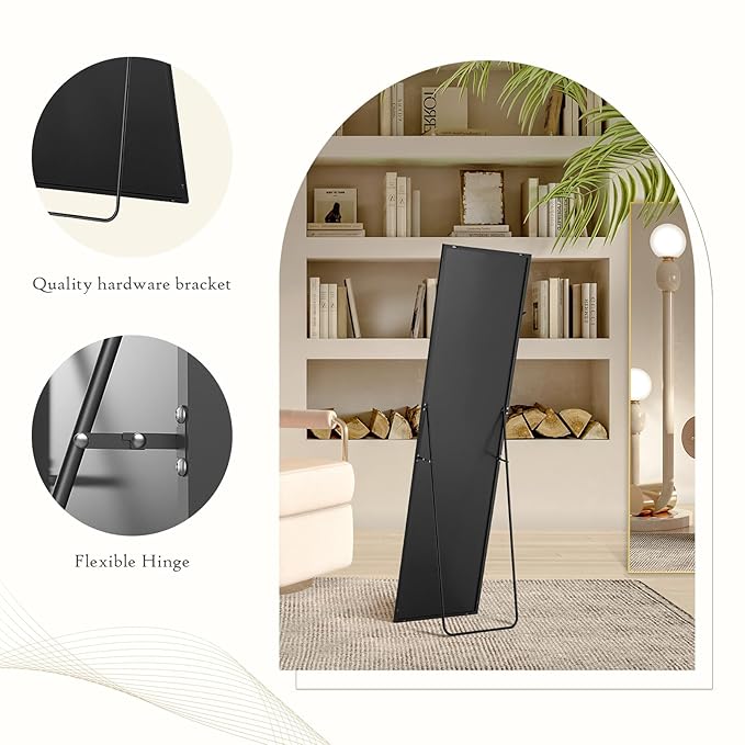DUMOS Full Length Mirror 59"x16" Full Body Floor Mirror for Bedroom or Cloakroom, Can Stand Alone, Hang or Lean Against Wall, Tall Wall Mirror with Stand and Sleek Aluminum Alloy Thin Frame