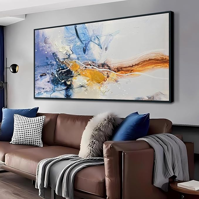 Ardemy Abstract Wall Art Canvas for Living Room Modern Framed Textured Painting Picture Bedroom Artwork Home Office Kitchen Dining Room Wall Decor, Black Wood Extra Large 58"x29"