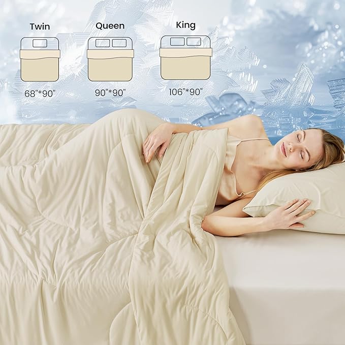 Cozy Bliss Cooling Comforter King Size, Reversible Lightweight Cooling Blankets for Hot Sleepers and Night Sweats, Q-Max>0.45 Soft Breathable Silky Smooth Summer Comforter, Khaki, 106"x90"
