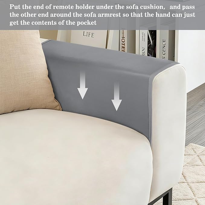 PU Leather Couch Organizer Caddy Sofa Armrest Organizer, Remote Control Holder for Recliner, Waterproof Armchair Caddy with 6 Pockets Storage for Magazine, Tablet, Phone, Remote (Dark Gray)