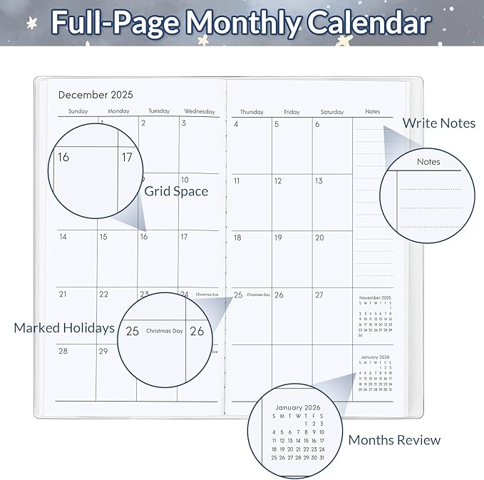Pocket Calendar 2026-2027, 2026-2027 Monthly Planner - 3.7" x 6.7" - Runs from January 2026 Until December 2027, 2026 Pocket Calendar with PVC Cover for Organizing & Planning