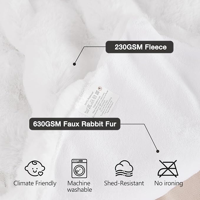 White Faux Rabbit Fur Throw Blanket for Bed Living Room 50x60 Thick Soft Throw Blanket Fluffy Bed Furry Best Housewarming Home Gifts 860 GSM