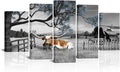 iKNOW FOTO Black and Blue 5 Panel Cow Countryside Canvas Art - Rustic Farm Picture with Barn Truck, Rural Landscape Wall Decor for Farmhouse, Bedroom, Living Room, Office