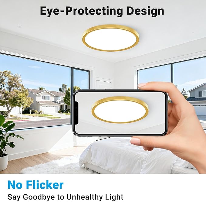 2 Pack LED Flush Mount Ceiling Light,12Inch 24W,3000K/3500K/4000K/5000K/6500K 5 Color Temperatures Ceiling Light Fixture for Kitchen Porch Hallway Bedroom Bathroom and Closet,Gold