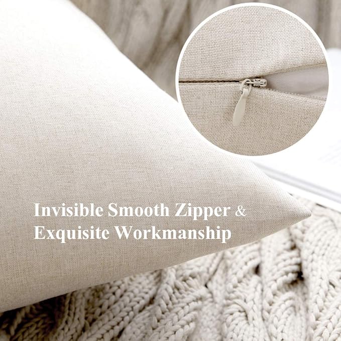MIULEE Pack of 2 Decorative Outdoor Solid Waterproof Throw Pillow Covers Faux Linen Garden Farmhouse Cushion Cases for Patio Tent Balcony Couch Sofa 20x20 Inch Beige