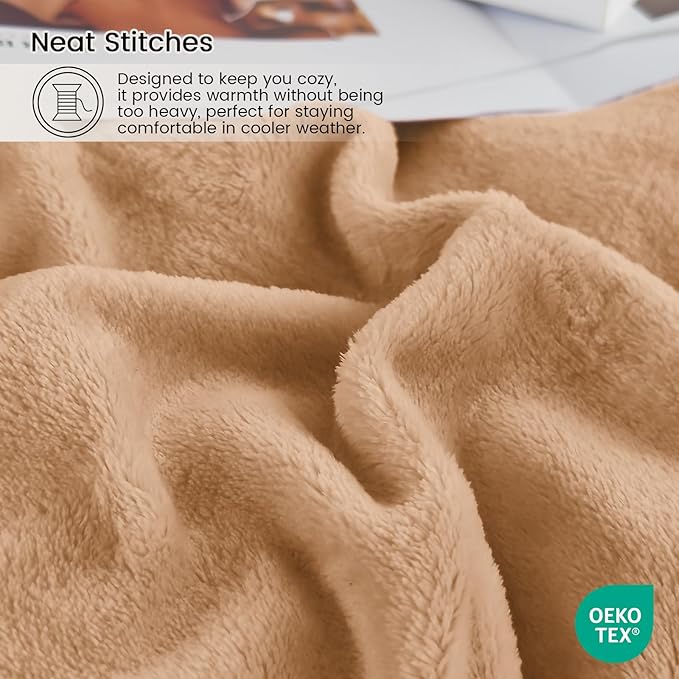 Ultra Soft Fleece Throw Blanket, Silky Flannel Fuzzy Blanket for All Season, Cozy Lightweight Blanket for Couch, Bed, Sofa, 50" x 60", Camel, Throw