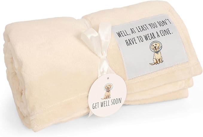 Get Well Soon Blanket – at Least You Dont Have to Wear A Cone Funny Get Well for Women & Men, Surgery, Illness, Sympathy & Comfort Throw, Ivory 50"x65"
