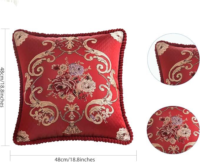 SZHELEJIAM Pillow Covers 18x18 Set of 2, Jacquard Vintage Embroidered Thow Pillow Cove,for Decorating Living Room Sofas, Beds, Chairs, and Recliners Cushion Cases Red