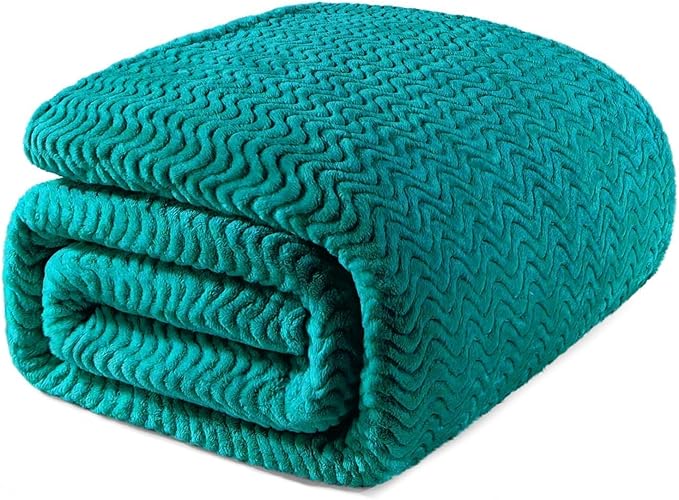 Exclusivo Mezcla King Blanket for Bed, Cozy Lightweight Fleece Blankets for All Season, Decorative Giftable Fuzzy Plush Wave Textured Suitable for Women, Men, Teal, 90x104 Inches