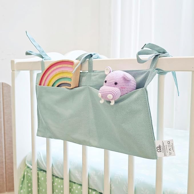 Baby Bedside Hanging Storage Bag - 2-Pocket Bedside Storage with High Capacity for Diapers & Essentials, Space-Saving Hanging Nursery Organizer 5 Colors Available (Blue)