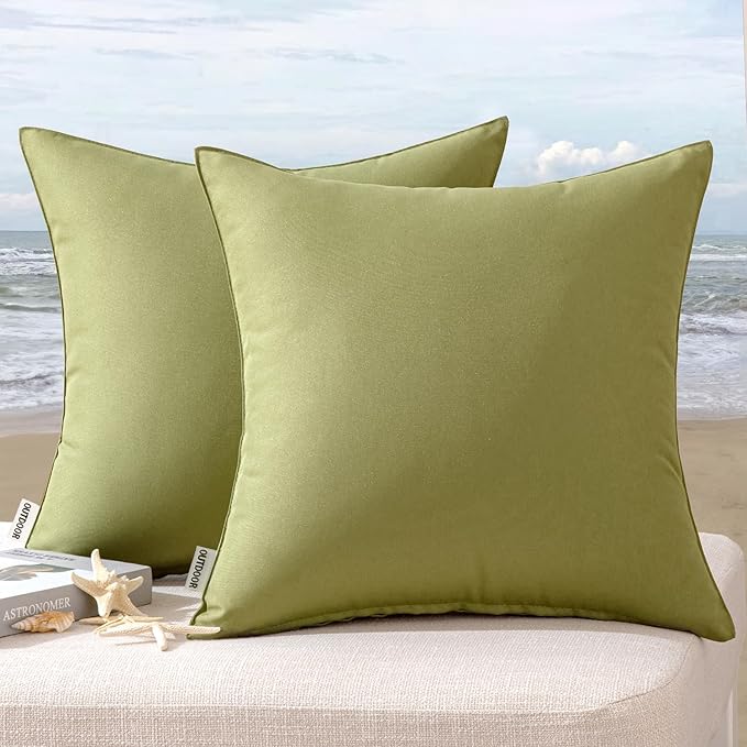 MIULEE Pack of 2 Sage Green Decorative Outdoor Waterproof Pillow Covers Square Garden Cushion Sham Throw Pillowcase Shell for Spring Patio Tent Couch 20x20 Inch