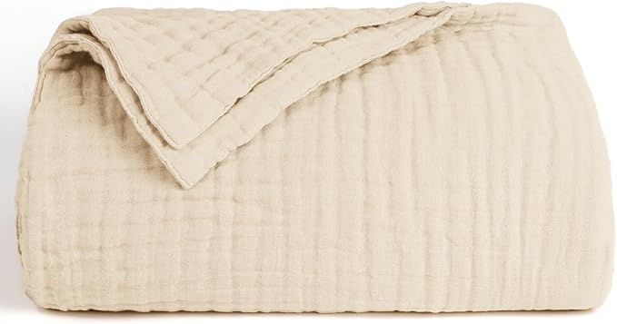 Love's cabin 100% Cotton Muslin Blanket, 6 Layer Lightweight Breathable Gauze Throw Blanket 50 x 60 Inches, Soft All Season Blanket for Couch, Bed, Sofa, Beige